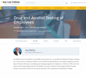 Upcoming Webinar: Drug and Alcohol Testing of Employees Oct. 20, 2017