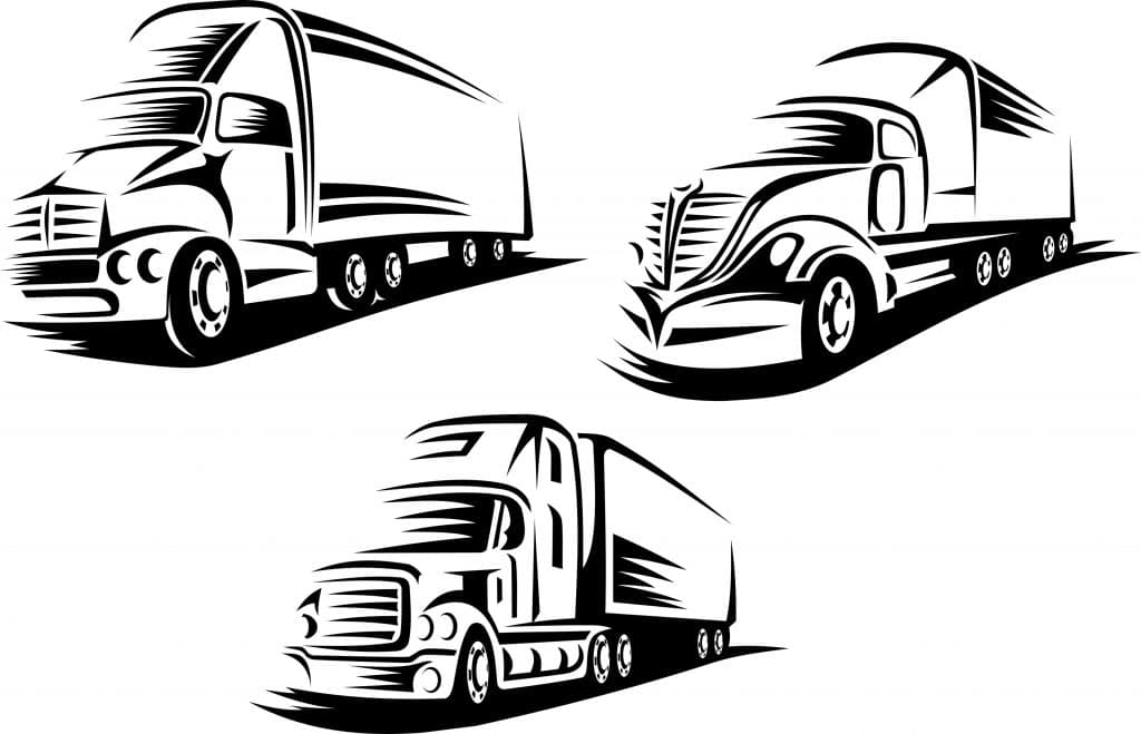DOT Trucking Company, three black line work trucks